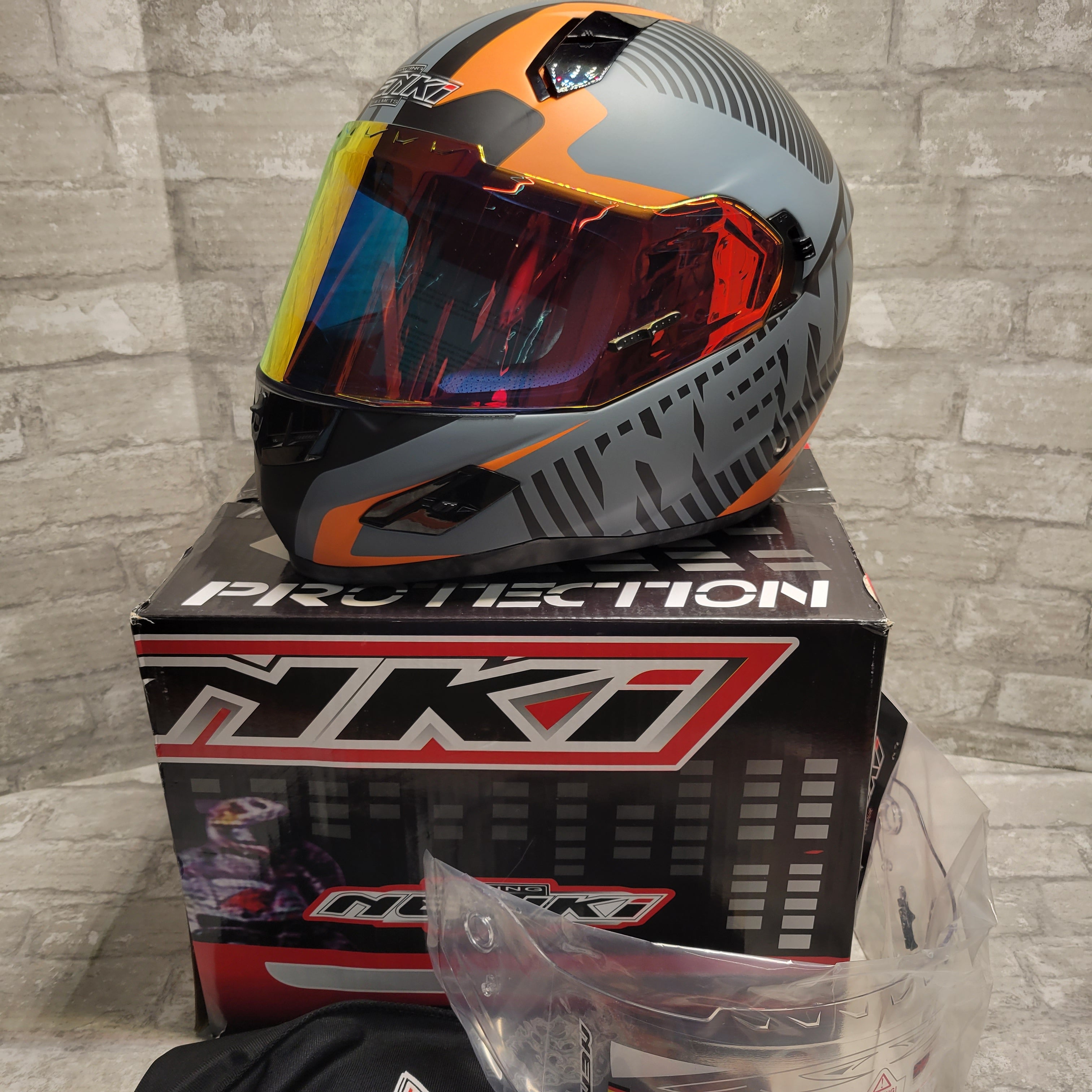 NENKI Fiberglass Full Face Motorcycle Helmet Dual Visor Sun Shield and Tinited Red Visor (8096468500718)
